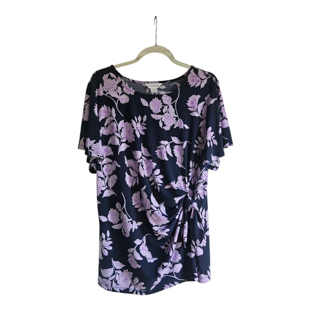 Liz Claiborne Womens XXL Blouse Faux Wrap Stretch Floral S/S Scoop-Neck